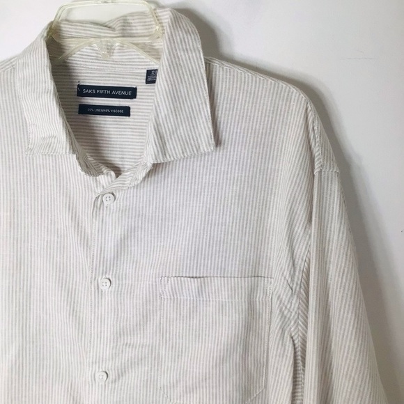 NWT Saks Fifth Avenue button down shirt men xl linen acorn tan - Picture 3 of 10